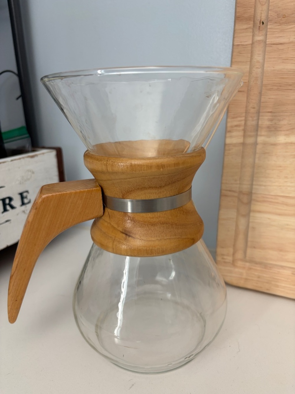 Wood-Accented Glass Pour-Over Coffee Maker - Natural Wood